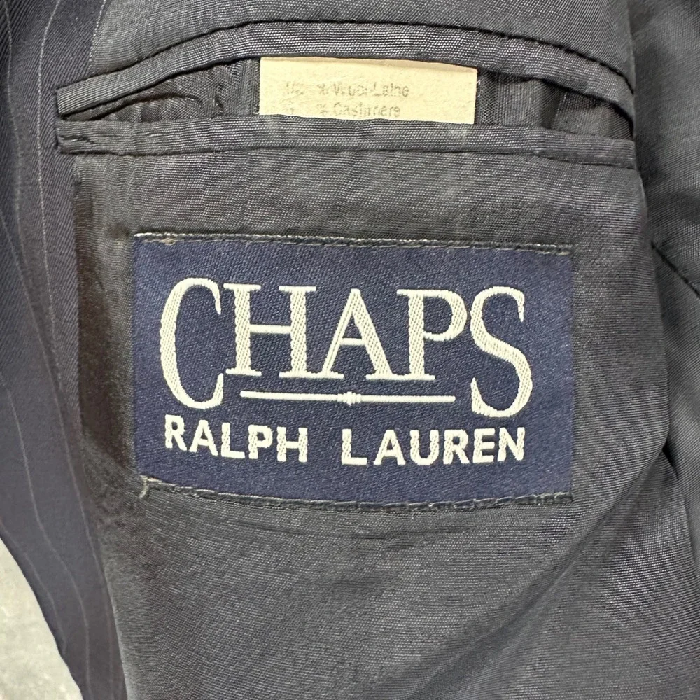 Vintage Chaps Ralph Lauren Mens Navy Pinstripe Wool Cashmere Suit 40S 35W